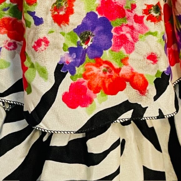 Blumarine 100% Silk Floral & Zebra Maxi Skirt Tiered Ruffled 6 Small - Picture 6 of 9